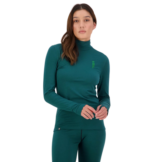 Mons Royale thermo long sleeve dames shirt met col, Cascade Evergreen - afb. 2
